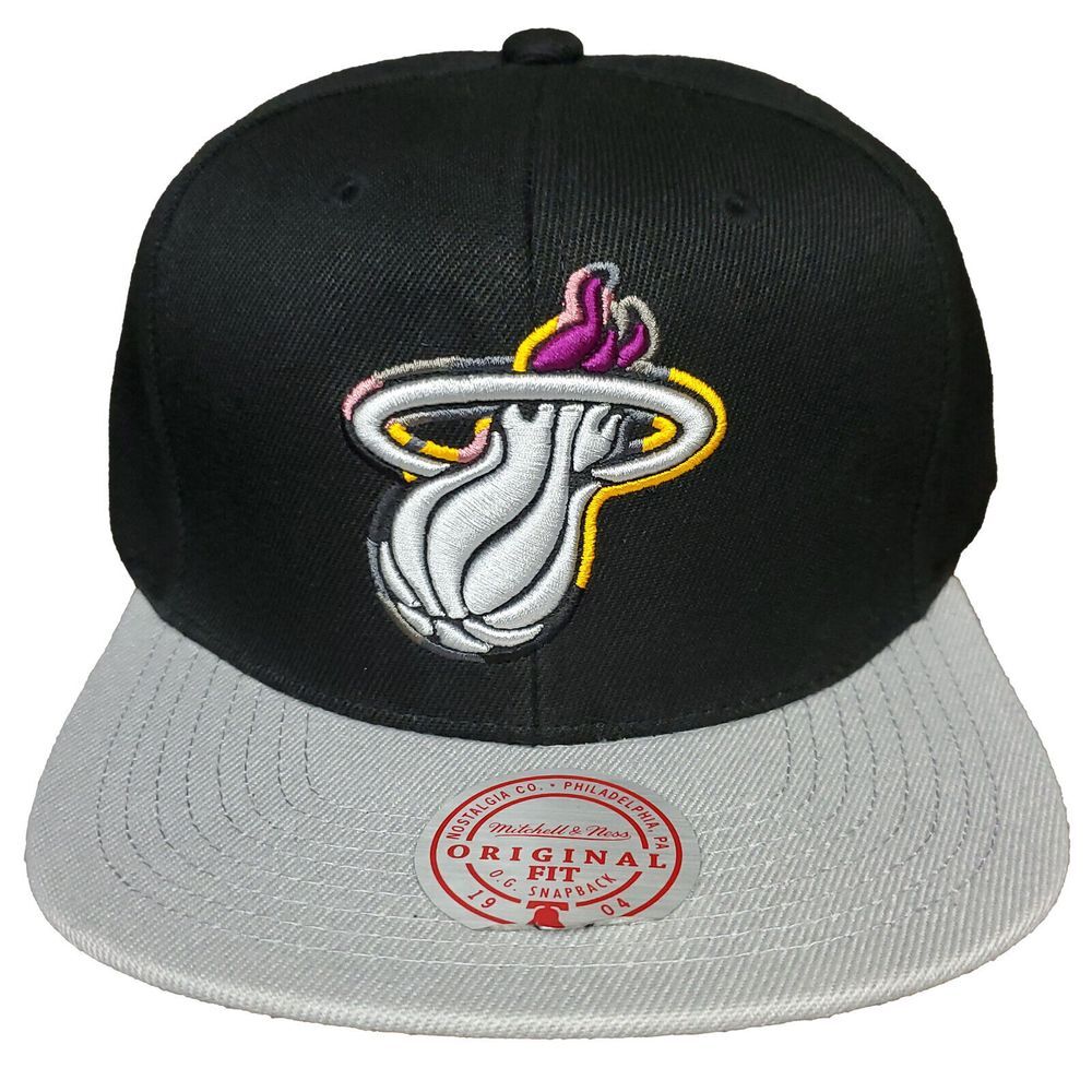 Miami Heat‎ Mitchell & Ness NBA Snapback Hat Cap Gray Black Purple Yellow NWT